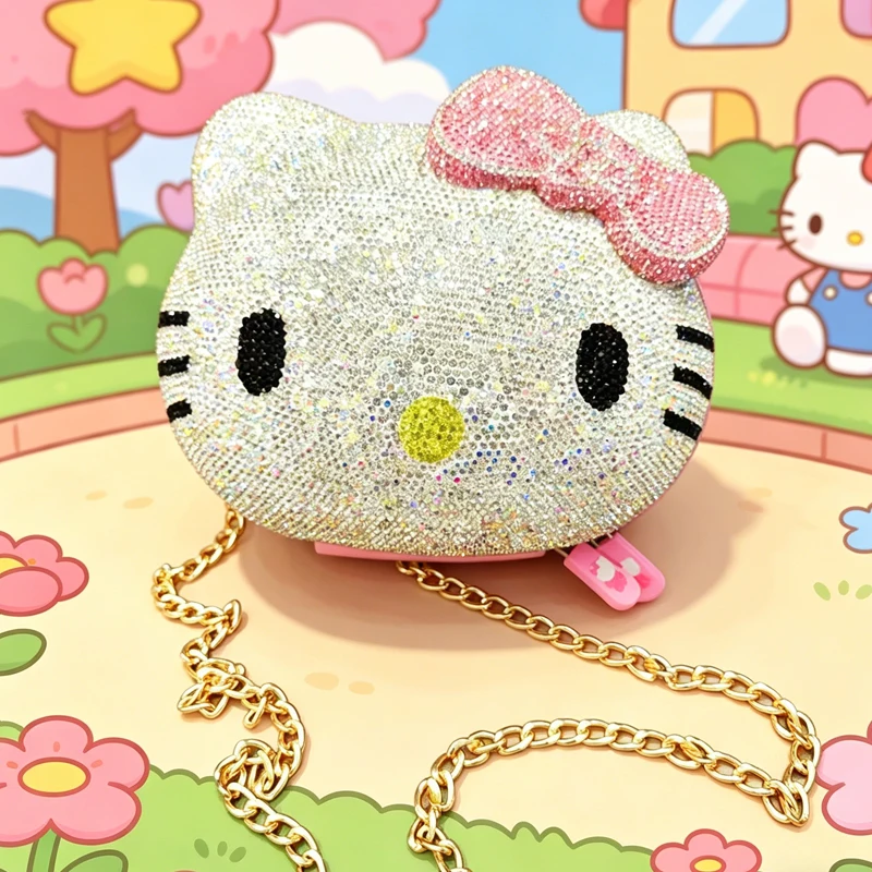 

Новая косметичка Hello Kitty для девочек, милая мультяшная сумка с бриллиантами, модная женская сумочка с аниме-персонажами
