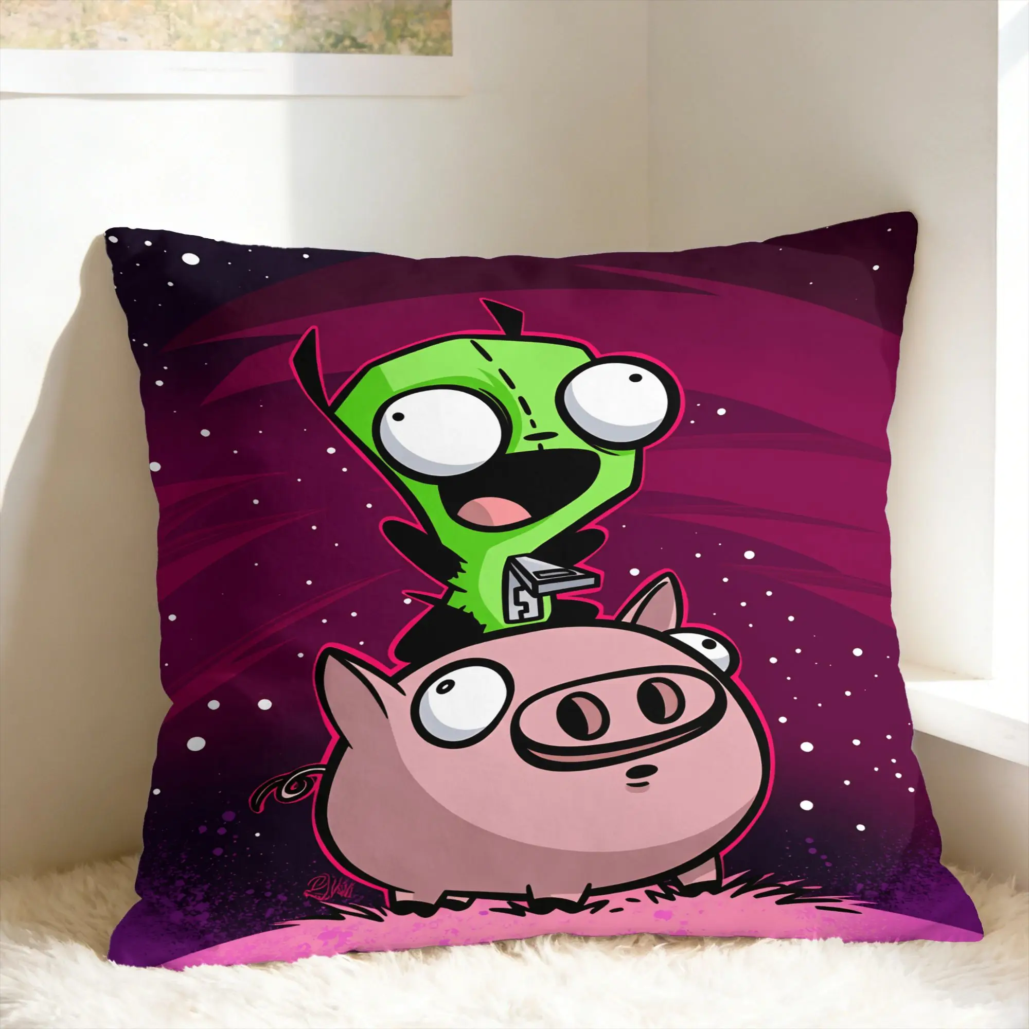I-Invader ZIM Anime Pillow Cover  Square Cushion Cover Vintage Pillow Case For Living Room Chair