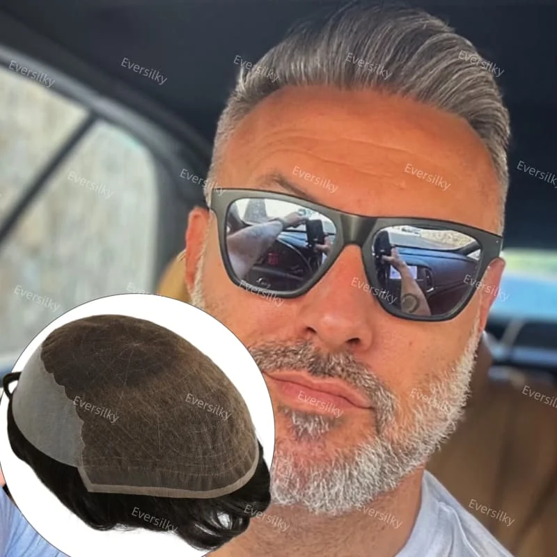 

Отбеленные узлы, кружевная передняя часть и ультратонкая кожа из искусственной кожи вокруг мужского парика Q6, дышащий, плотность 110%-130% # 1b50 # 1b6531b80 волосы белые серые