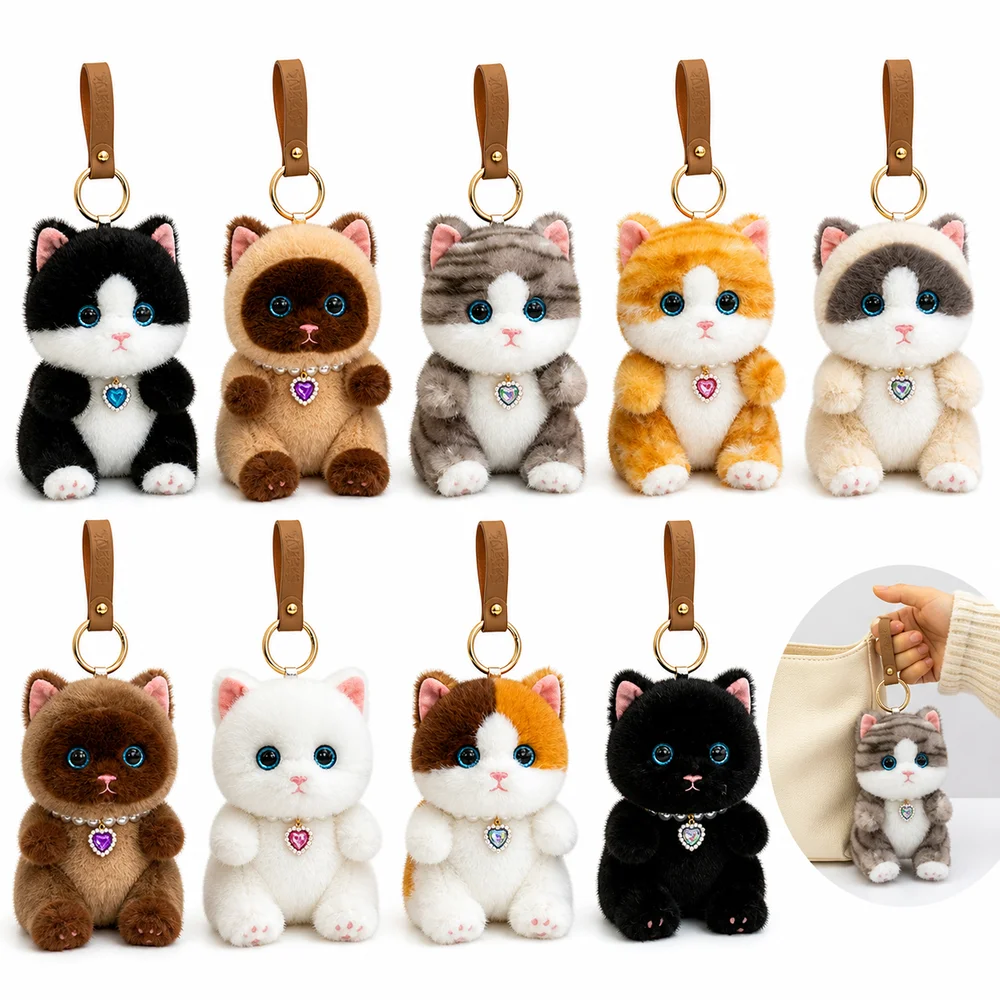 New Realistic Kitten Shape Cat Keychain Sitting Cat Lying Cat Cat Pendant Soft Furry Keychain For Bag Decoration
