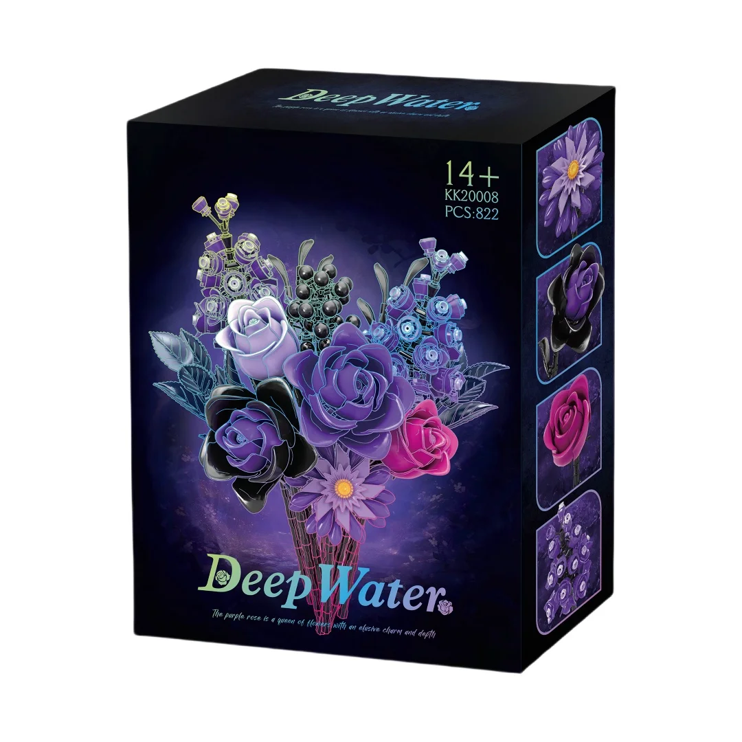 Zestaw do budowania gotyckiego bukietu z fioletowych róż, 822+ elementów |   Zrób to sam: Kompozycja kwiatowa do samodzielnego wykonania, dekoracja domu |   Prezent na Halloween i Boże Narodzenie