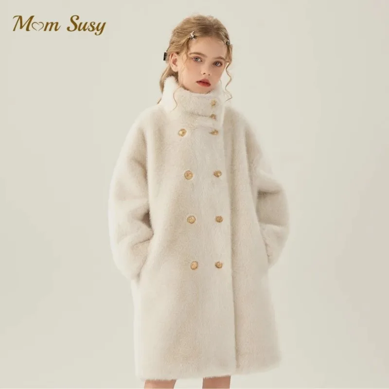 

Fashion Baby Girl Faux Fur Long Jacket Thick Cotton Padded Toddler Teens Child Warm Coat Baby Outwear Baby Clothes 5-16Y