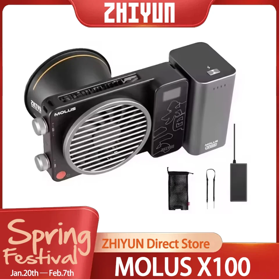 ZHIYUN MOLUS X100 100W COB Photography Lighting 2700-6500K Bi-color Pocket Video Light forYoutube Video Shotting