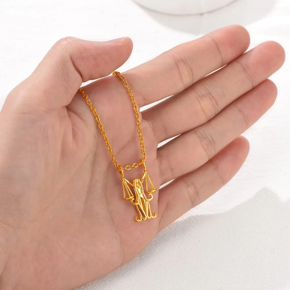 12 Constellations Zodiac Pendant Necklaces for Woman Gold Color Rolo Chain Horoscope Astrologer Birthday Jewelry Gift for Her