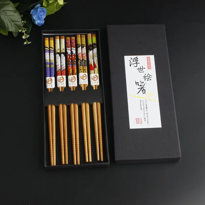 3 boxes of 5 pairs of export chopsticks set gifts, family set s 22.5cm chopsticks, Japanese beautiful woman picture, maid