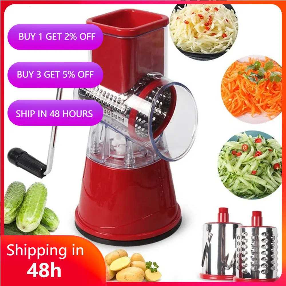 

Food Processor Vegetable Chopper Kitchen Roller Gadgets Tool Vegetable Cutter Round Slicer Graters Potato Carrot Cheese Shredder