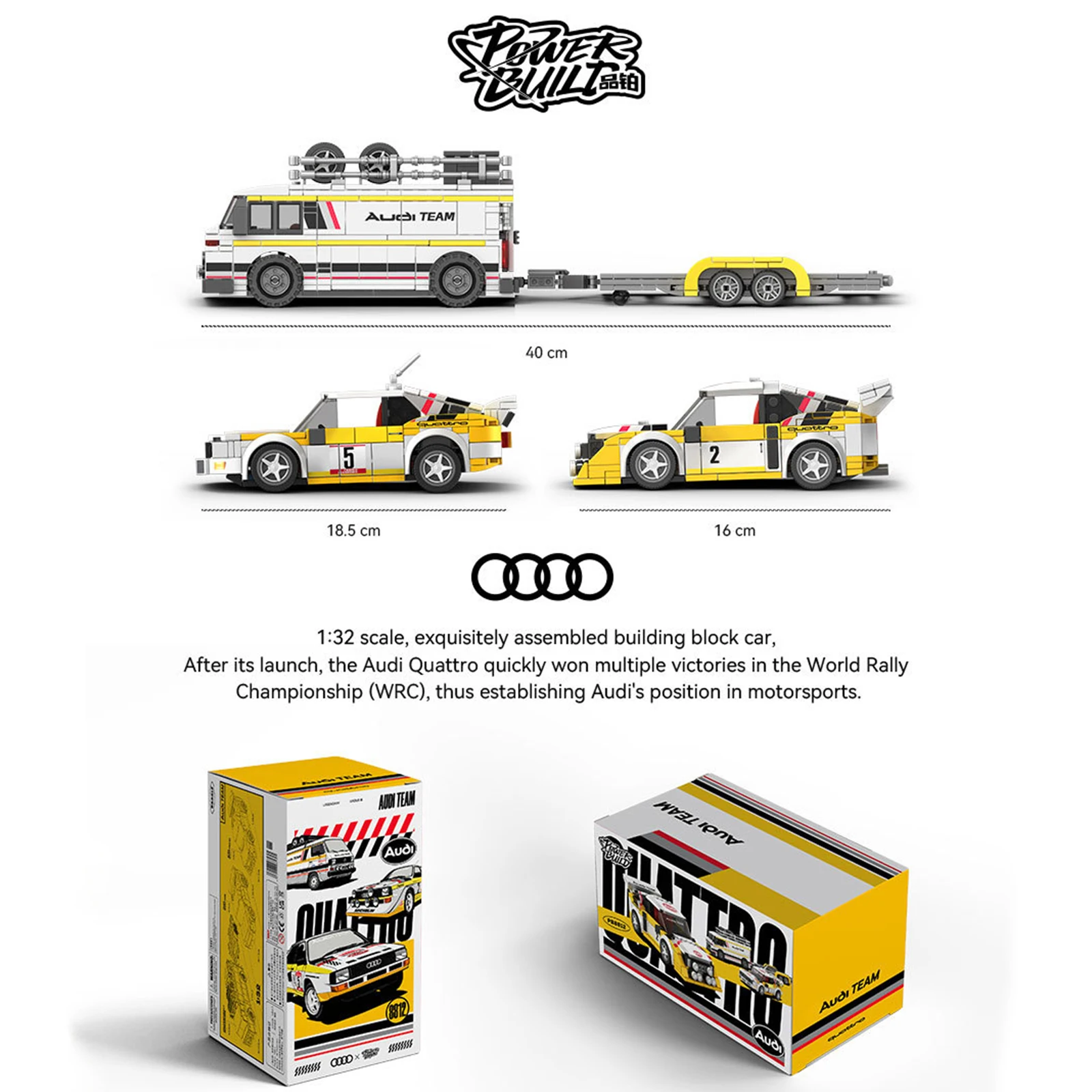 MOC Audi WRC Team 1:32 Baustein Sportwagen Modell Tech Rennwagen Zusammenbau Sammlung Fahrzeug Spielzeug Kind Aldult Geschenk 1362 Stück