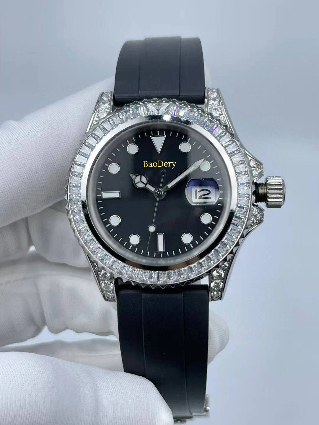 40mmMen\'s Watch with Square Diamond Bezel, Dial & Calendar Waterproof