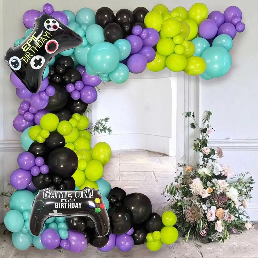 

Purple Game Balloon Garland Kit Party Supplies Green Teal Birthday Black Latex Party Decorations Boys