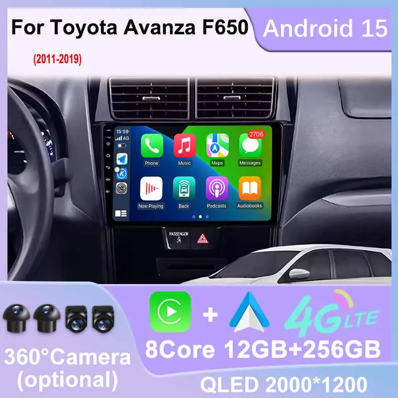 

Android 15 Car Radio For Toyota Avanza F650 2011 - 2019 GPS Navi Multimedia Player Head Unit Wireless Carplay DSP 360 Camera BT