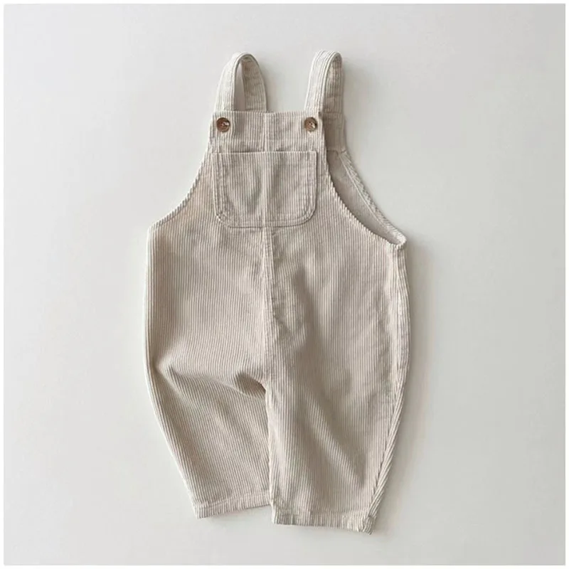 New Autumn Baby Boy Solid Casual Overalls Girls Children Floral Suspenders Jumpsuit Kid Loose Cotton Denim Pants Infant Trouser