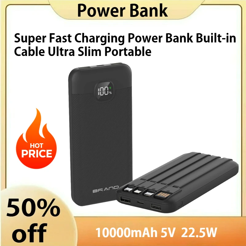 

10000mAh 22.5W Super Fast Charging Power Bank Built-in Cable Ultra Slim Portable