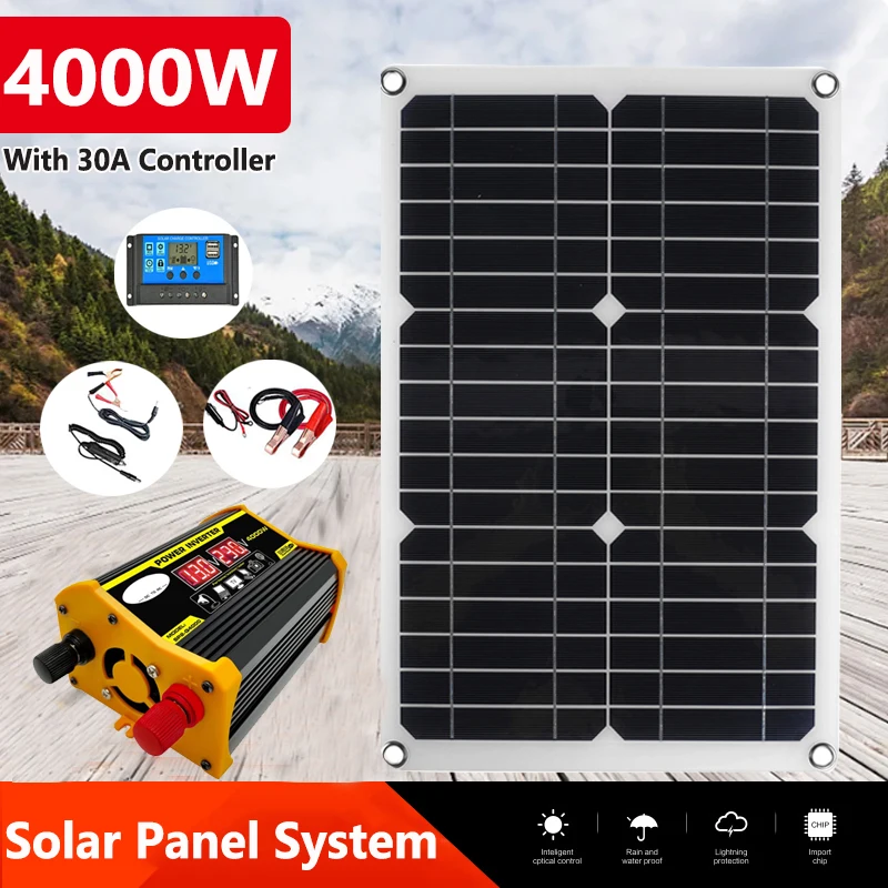 110V/220V Solar Power System 20W Solar Panel+30A Controller+4000W 12V 220V Modified Sine Wave Inverter Kit Power Generation Kit