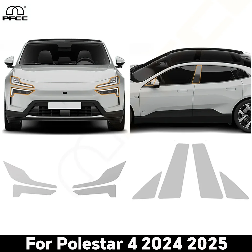 

For Polestar 4 2024 2025 Headlight A B Pillars Car Paint Protection Film Anti-Scratch Protective TPU PPF Transparent Sticker Kit