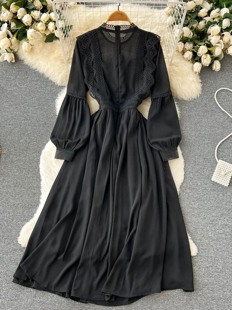 Spring Autumn Black Vintage Long Dress Women Stand Neck Long Sleeve Mid Length Chiffon Dresses Ladies Elegant A-line Long Robe - AliExpress 200000345 Spring Autumn Black Vintage Long Dress Women Stand Neck Long Sleeve Mid Length Chiffon Dresses Ladies Elegant A-line Long Robe - AliExpress 200000345