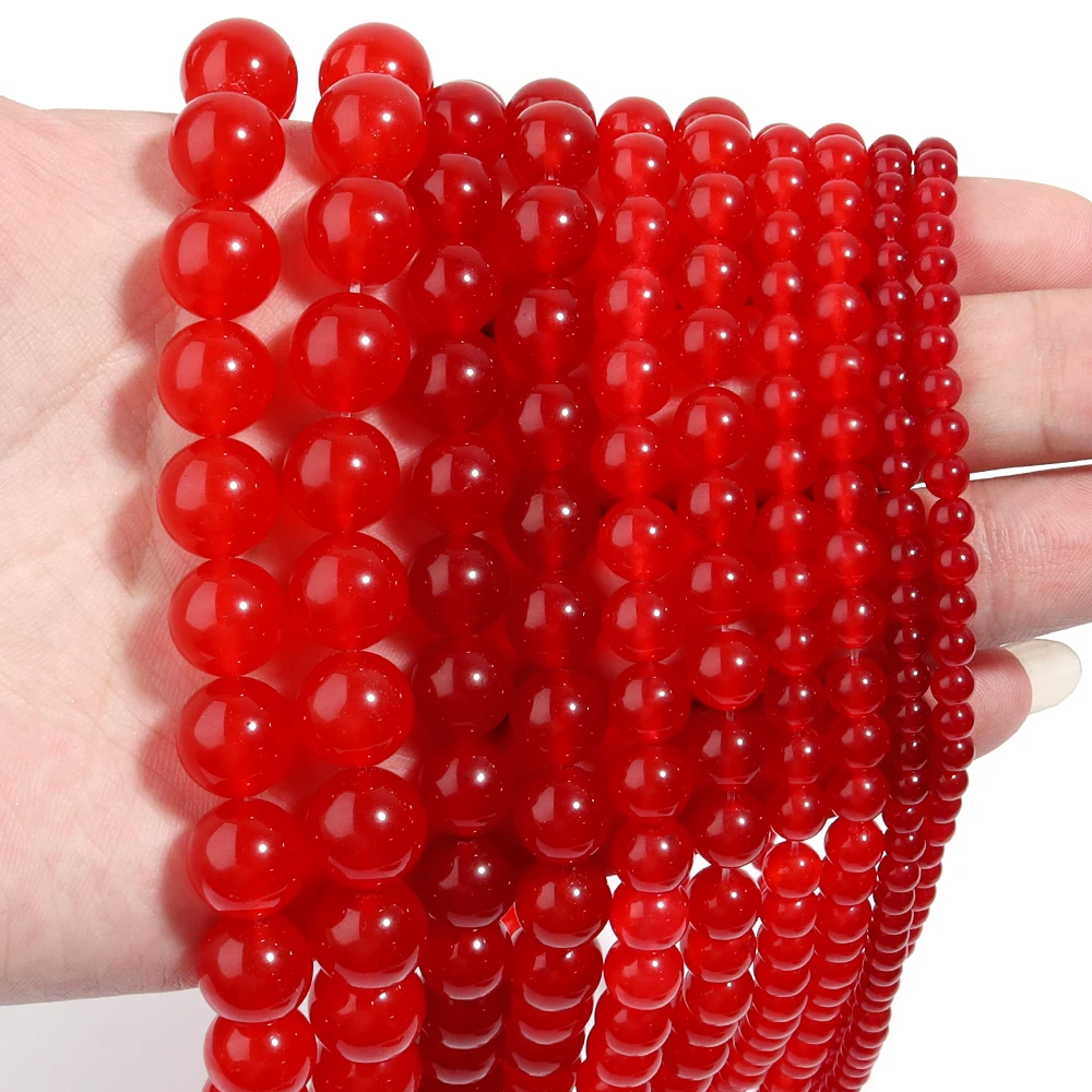 1 Strand Natural Stone Red Chalcedony Jade Beads 4/6/8/10/12mm Pick Size For Jewelry Making Round Loose Beads DIY Bracelet