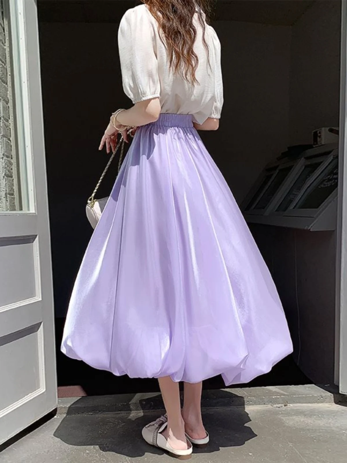 

Фиолетовая юбка А-силуэта с завышенной талией для женщин, весна-лето, с эффектом стройности, дизайн «Цветочный бутон», плиссированная, пышная, маленький размер