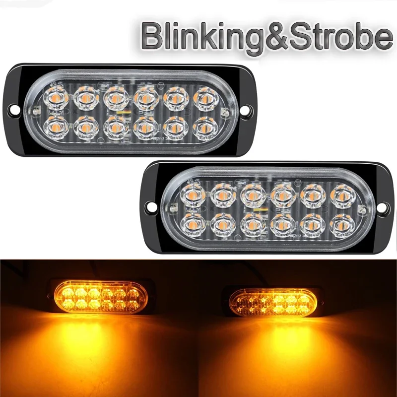 

12LED Car Strobe Light Auto 12/24V Warning Side Marker Blinking Amber Emergency Truck Motorcycle Light Bar Police Flash Light