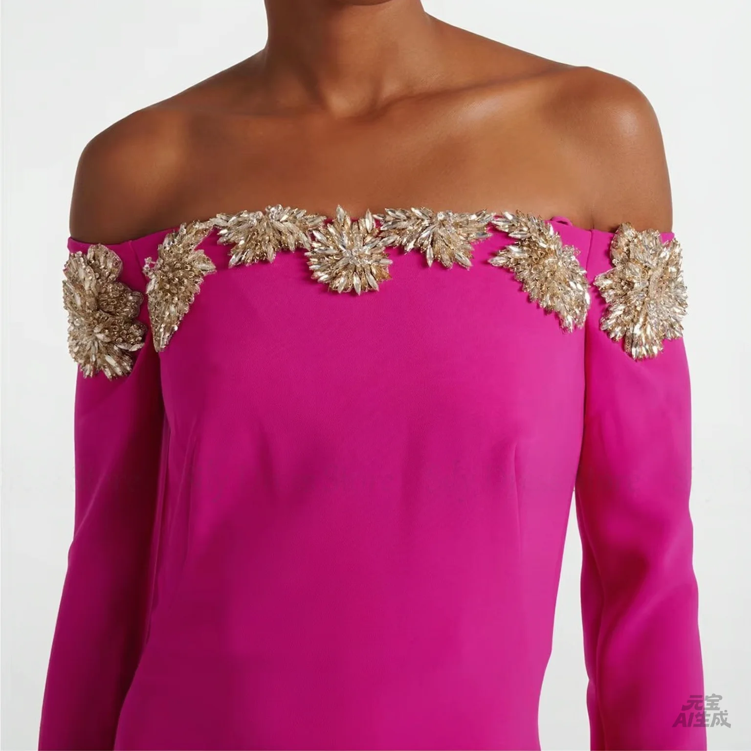 Chic Special Occasion Dresses Jersey Sheath/Column Mother Of The Bride Dress Fuchsia Off-the-shoulder Rhinestone Prom Gown 2027