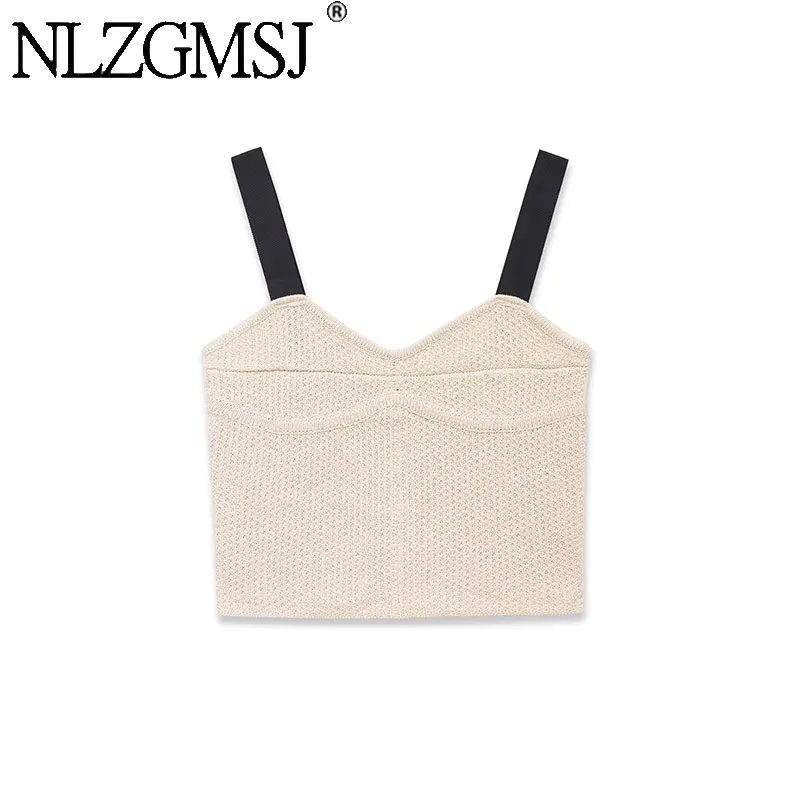 Nlzgmsj 2026 Sommer Damen Neu Gestricktes Korsett-Crop-Top Ärmellos mit Kontrastriemen Tanktops Y2K