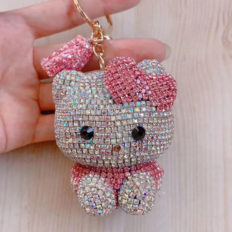 Sanrio Kawaii Anime Hello Kitty Originality Rhinestone Bag Pendant Cute Sweet Cartoon Key Chain Accessories Lovely Gifts Girls