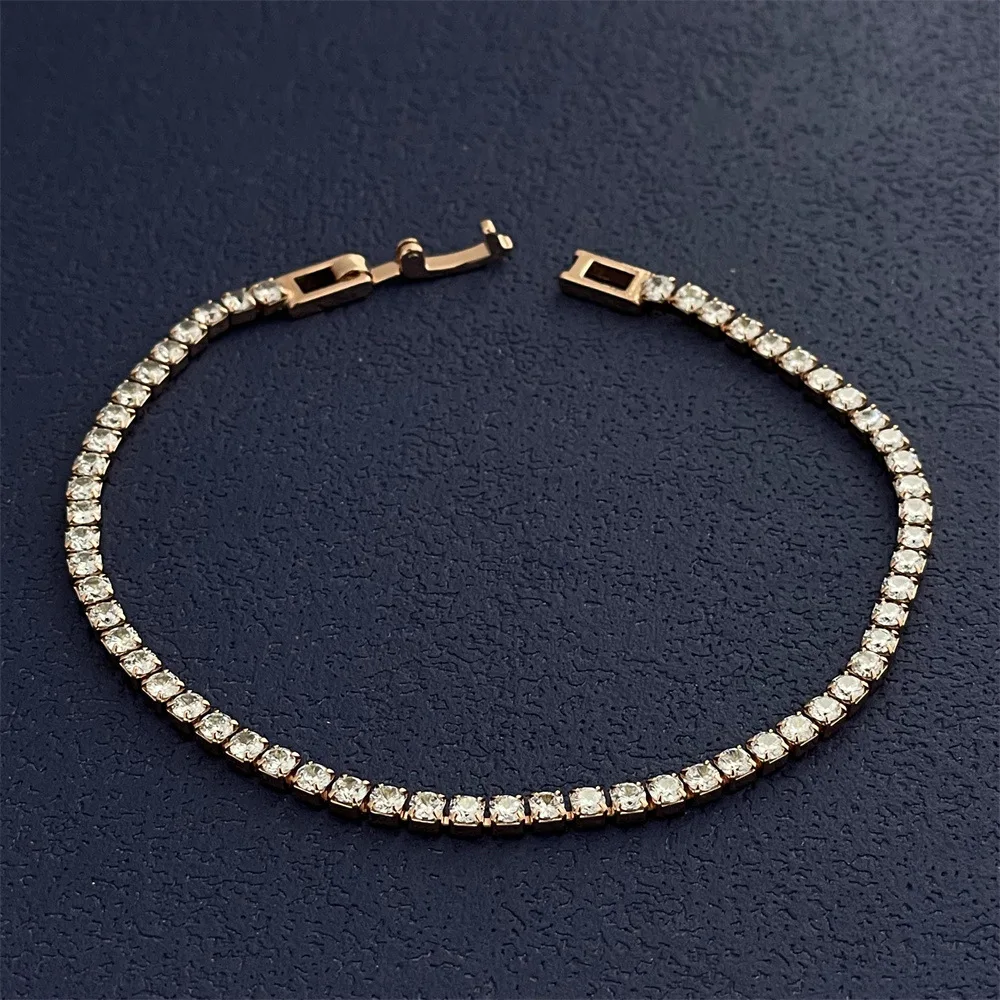 Rose Gold 925 Silver Jewelry 16-18cm Tennis Bracelet 2mm Zirconia Anniversary Gift Genuine Sterling Silver Bracelet