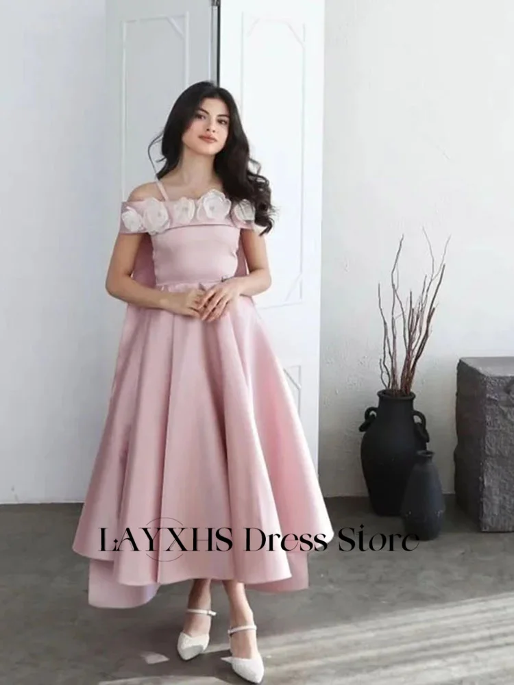 Customized Elegant A-Line Evening Dresses 3D Flower Sleeveless Women Formal Prom Dresses فستان سهرة نسائي