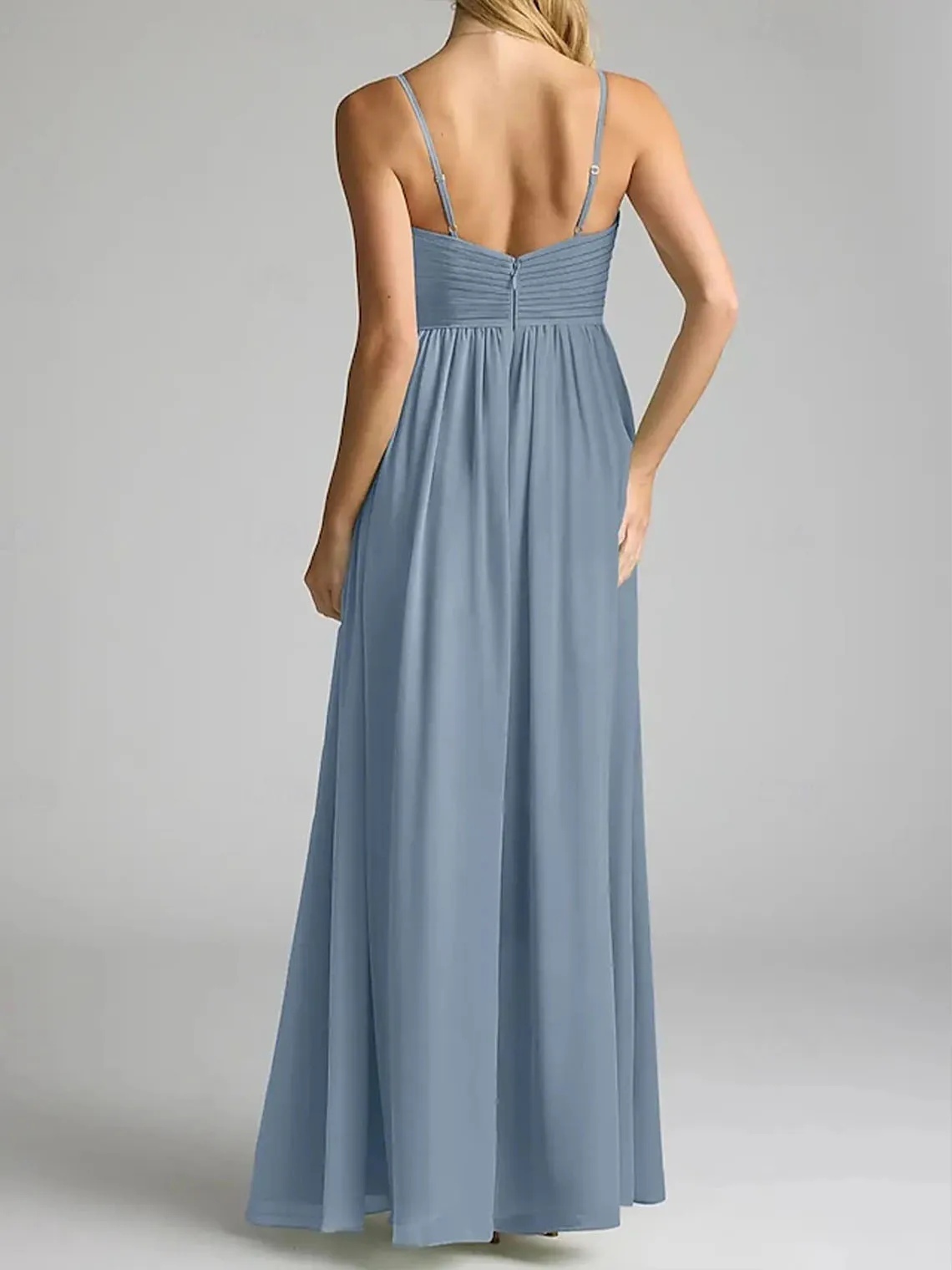 A-lijn chiffon bruidsmeisjesjurk met V-hals tot de grond Elegant Ruches Feest Bruiloft Formele avondjurk 2025, gratis op maat