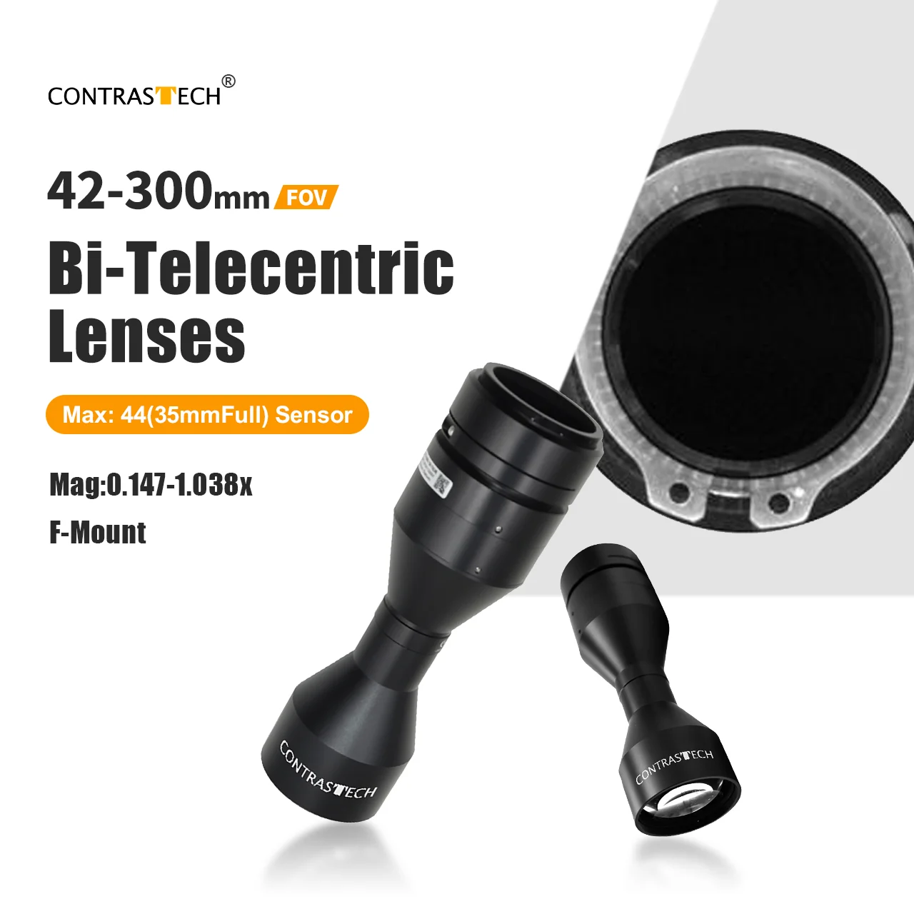 

50lp/mm Φ44mm WD 128mm 0.908X High DOF M58 Bi Telecentric Lens for Optical Metrology Contrastech