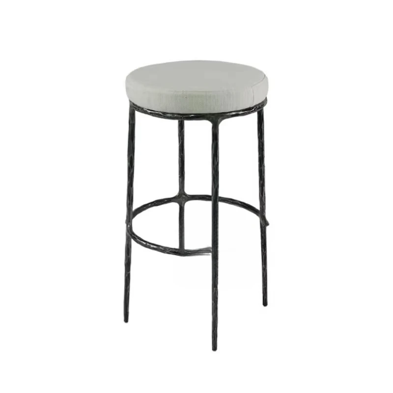 Cowhide Leather Metal Forged Iron Round Bar Stool Home Kitchen Restaurant Bar Stool Chair Counter Stool Industrial Style