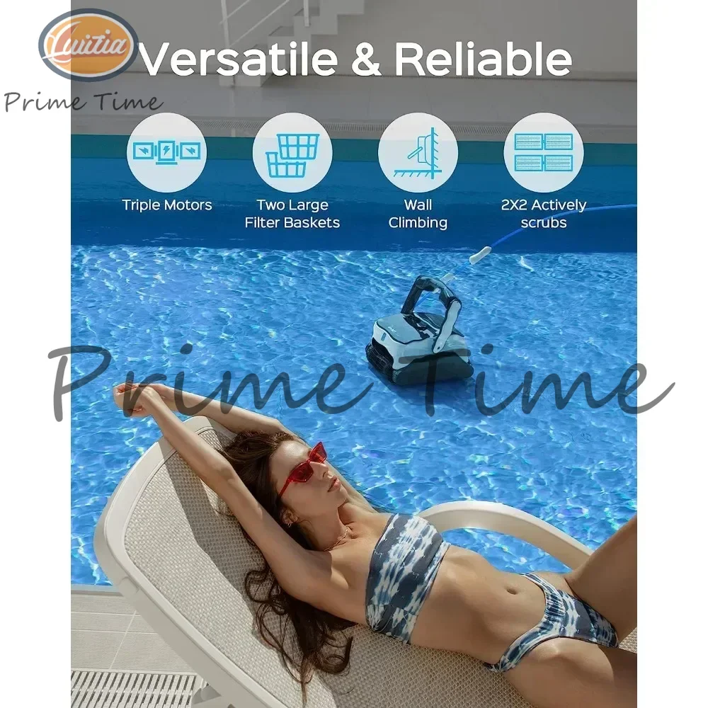 Robotic Pool Cleaner for In-Ground and Above Ground Pools Up to 50 Feet - Powerful Triple Motors,and Wall Climbing Function