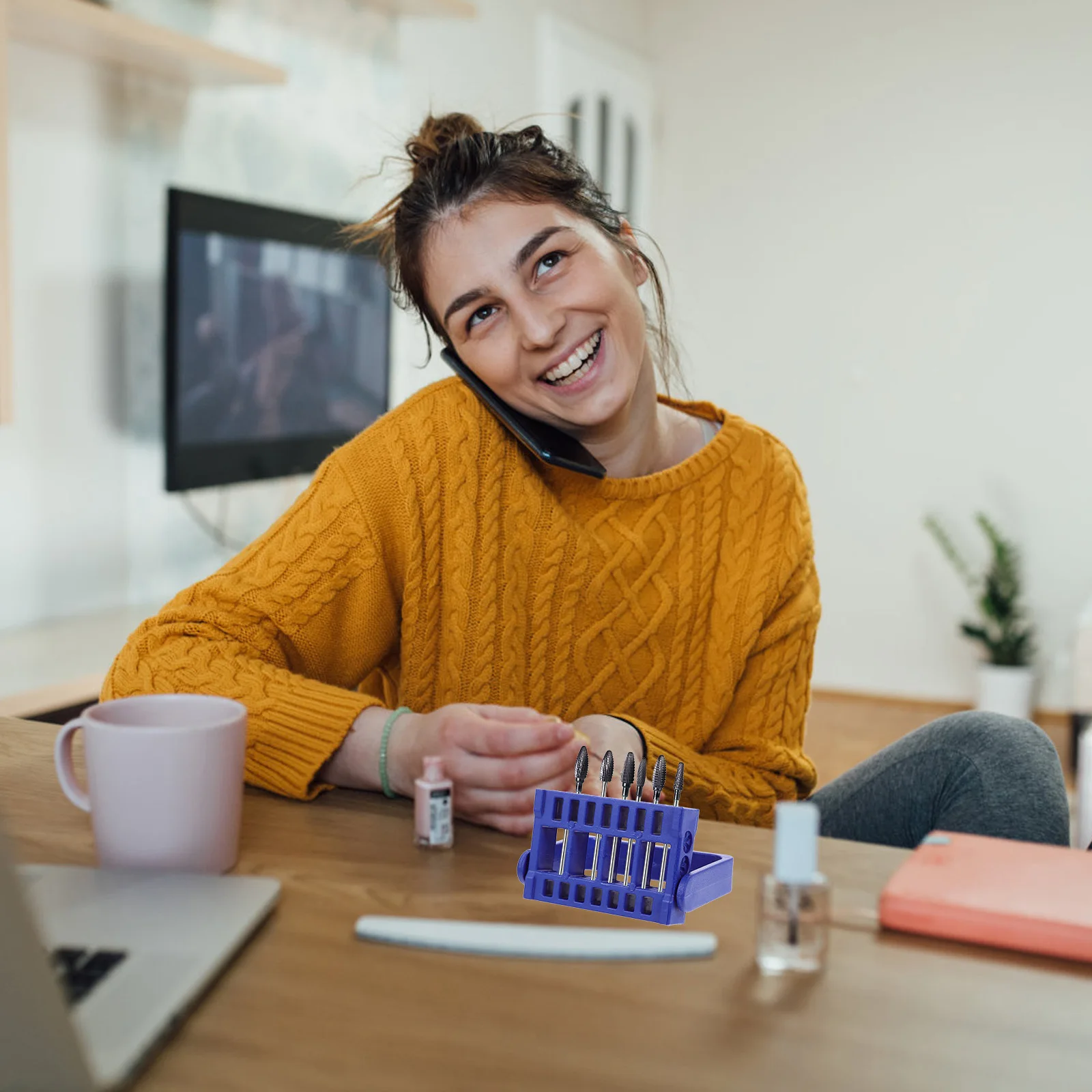 Cassetta degli attrezzi per molatura delle unghie a 16 fori Materiale durevole Organizzatore professionale per uso domestico Cassetta degli attrezzi per molatura delle unghie blu scuro