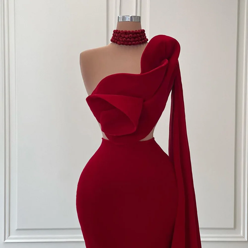 Elegant Burgundy Evening Dresses for Women Sexy One-Shoulder Ruffles Mermaid Gowns Fashion Floor Length Dance Party Prom Dresses