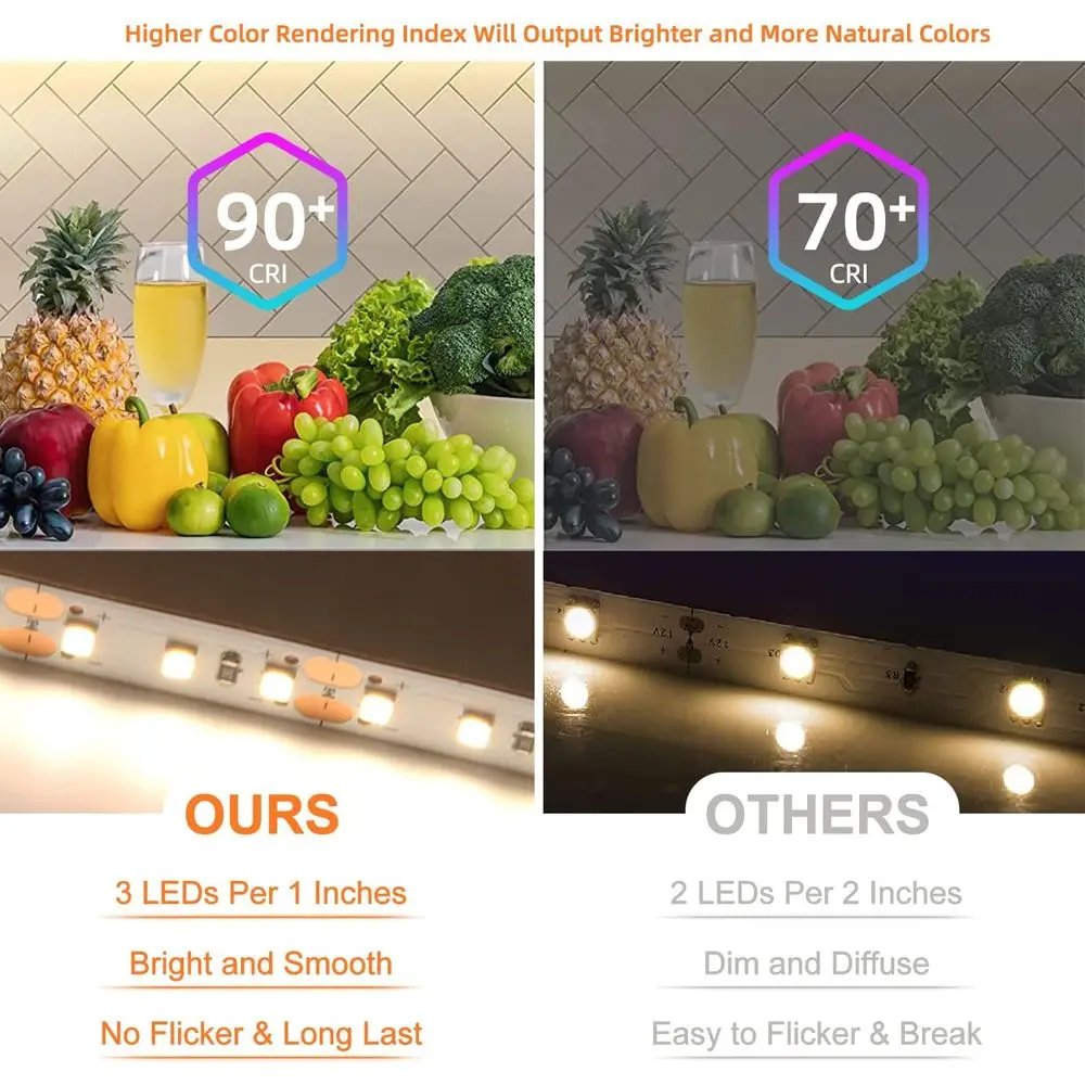 120 LEDs/M أبيض دافئ 1000 لومن/م 9.6 وات/م CRI 90+ 12 فولت شريط إضاءة LED قابل للتعتيم، 2700 كلفن، 32.8 قدم، أبيض لإضاءة الخزانة الداخلية #6