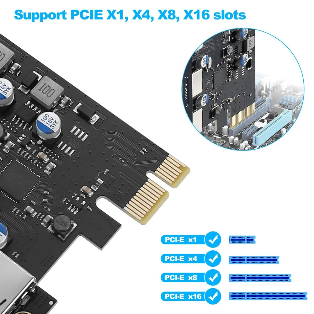 Tarjeta PCIE USB A56XQ Entrega de energía de 18 W, PCI Express 3 puertos (tipo C, 2 X tipo A) Tarjeta de expansión de tarjeta de carga rápida PCIe USB 3.0