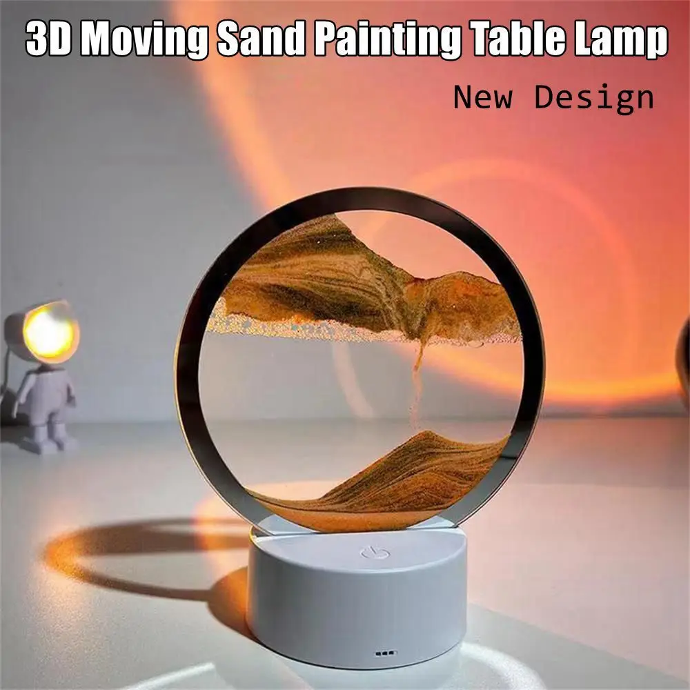 

3D Sandscape in Motion Hourglass Decoration Quicksand Painting Night Light Table Lamp Decoration 3D Moving Sand Art Table Lamp