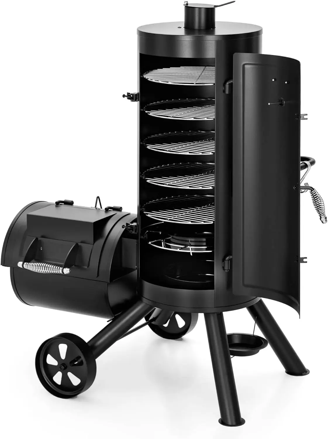 Extra Large Vertical Offset Smoker Heavy Duty Vertical Charcoal Smoker Grill BBQ Gill with Offset Smoker Box 961 SQ.IN.