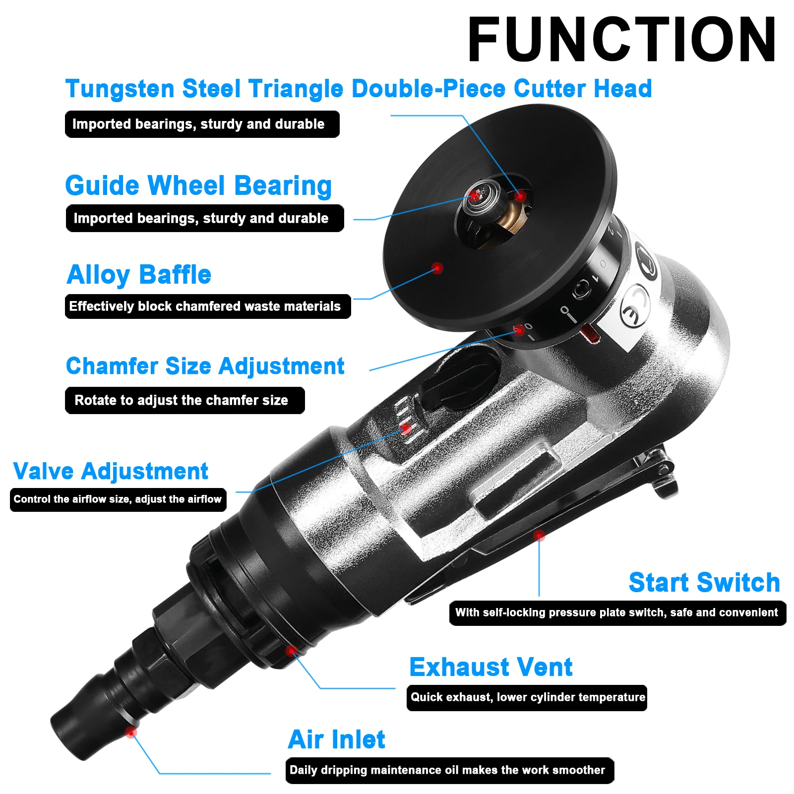 Pneumatic Chamfering Machine Mini Portable Metal Trimming Machine 45 Degree Deburring Blades and Bearings Angle Cutting Tool