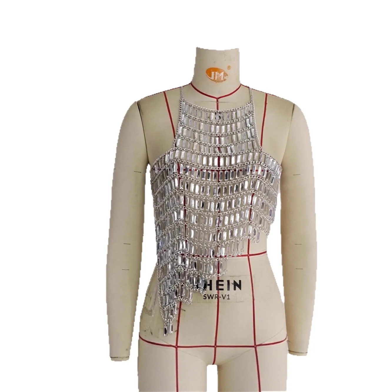 Silver Rhinestone Beaded Bra Chain for Women Bling Metal Halter Chain Acrylic Beading Camis Tops Sexy Dance Show Party Y2k Tops