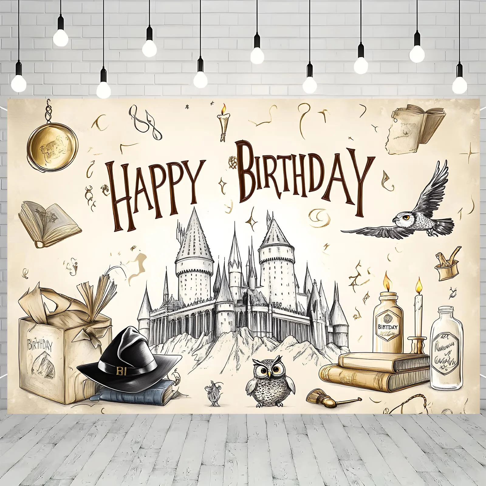 1 Stück 2D-Flachdruck-Partybanner „Birthday Happy Wizard“ Hintergrundwandbanner Partyzubehör Wanddekoration Festivalbanner