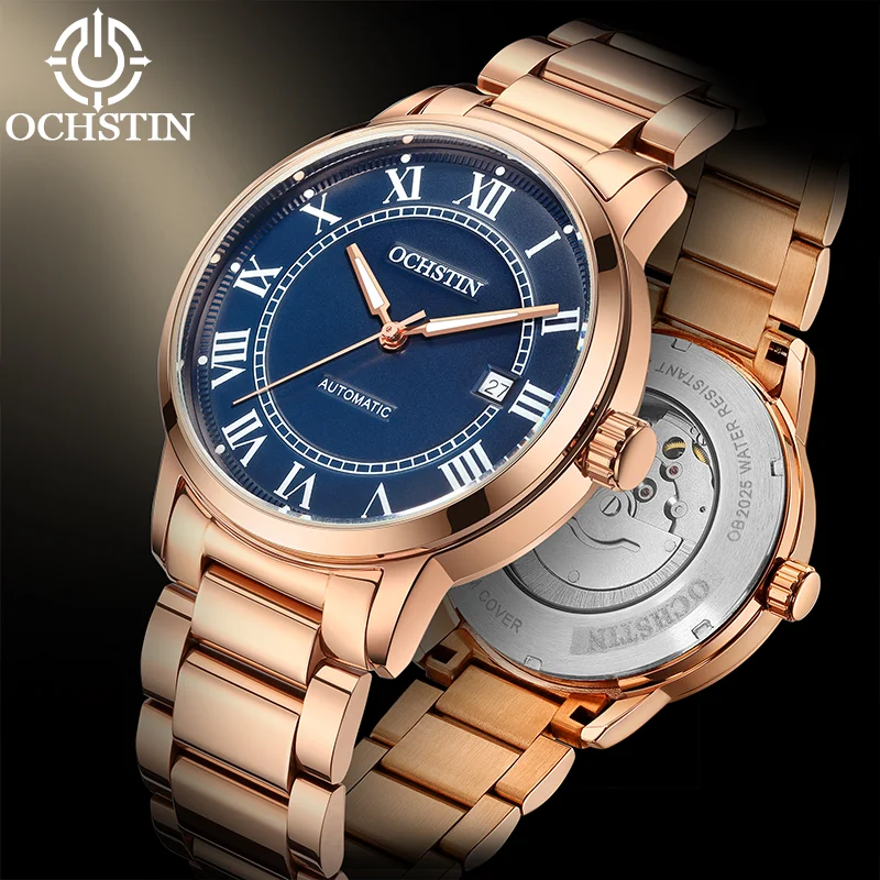 OCHSTIN Master Series Men Automatic Self‑winding Mechanical Wristwatch Solid Stainless Steel Strap Waterproof Business Watches