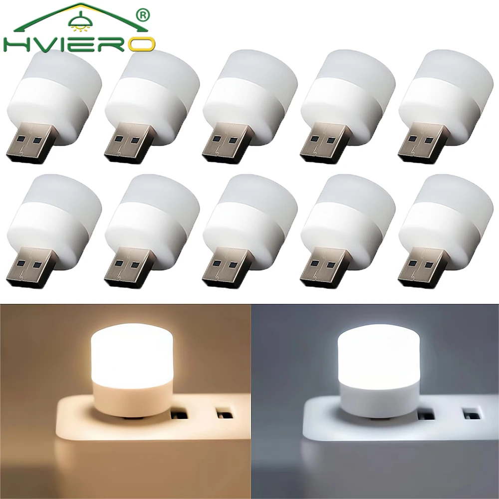 10X LED Plug Lamp USB Computer Mobile Power Charg Small Book Protection Round Night Illumination Birthday Present Reading Light