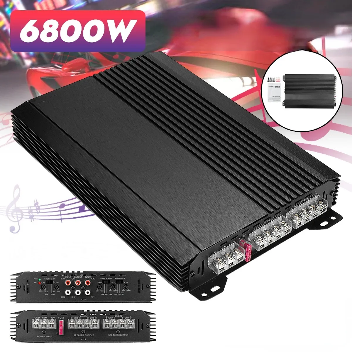 

New car audio modification high-power four channel amplifier aluminum alloy amplifier