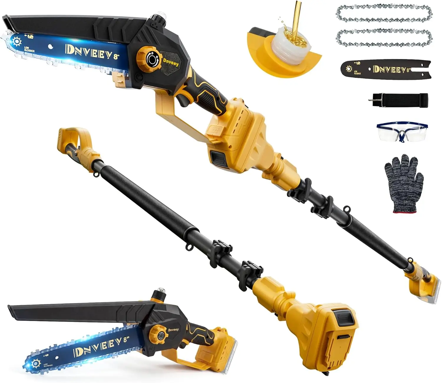 

8-дюймовая беспроводная пила-высоторез для обрезки деревьев, совместимая с DeWalt 20V Max, 15,6 футов, выдвижная, 2-в-1: мини-пила и триммер для деревьев