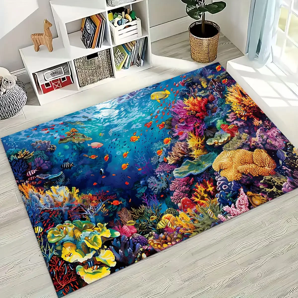 2026 New Underwater World Sea Dolphin Turtle Coral Rug for Bedroom Living Room Sofa Home Doormat Decor,Kids Non-slip Floor Mat