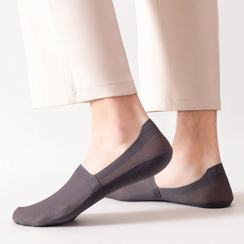 3 par/lote calcetines náuticos para hombre moda verano calcetín Invisible fino transpirable suave Casual Sox alta calidad malla elástica Sokken Meias