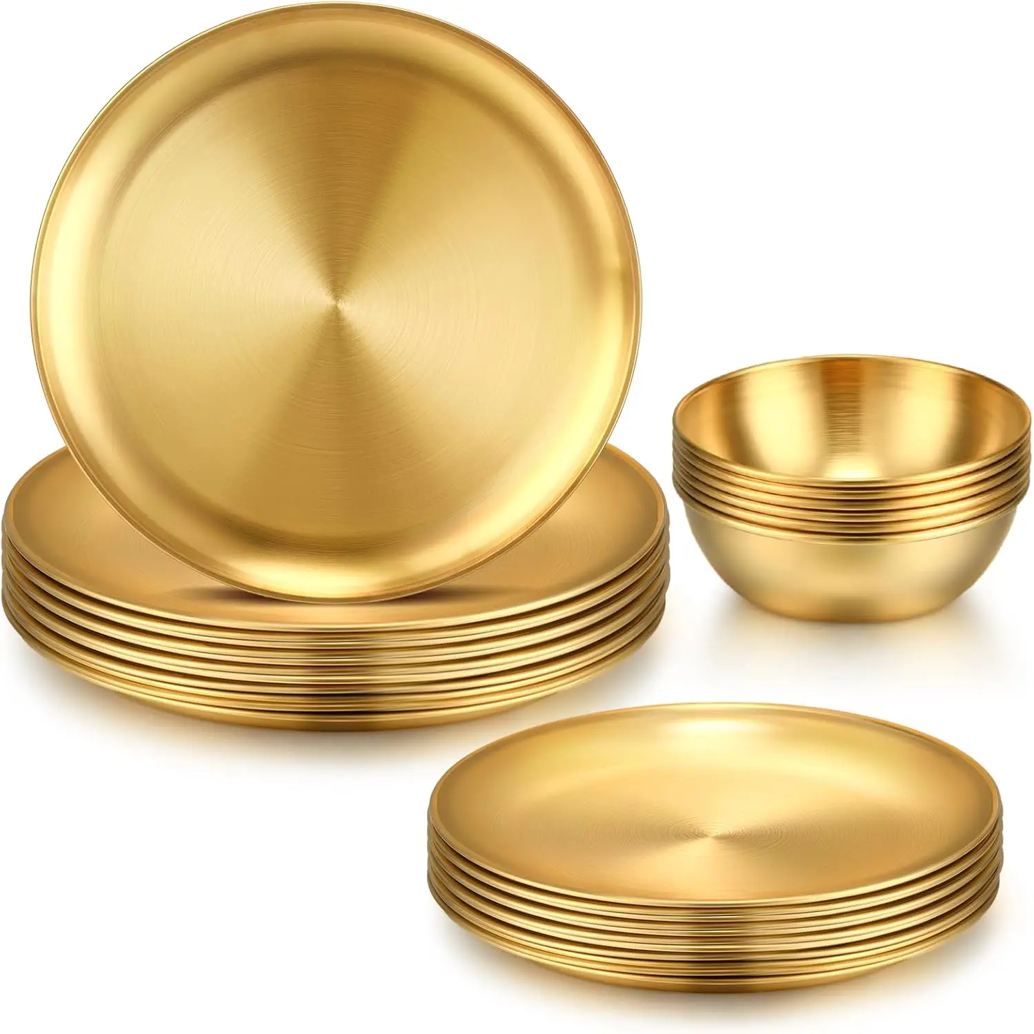 

18 Pcs Gold Stainless Steel Dinnerware Set 10'' Metal Gold Dinner Plates 8'' Thickened Dinner Dishes 3.5'' Sauce Bowls S