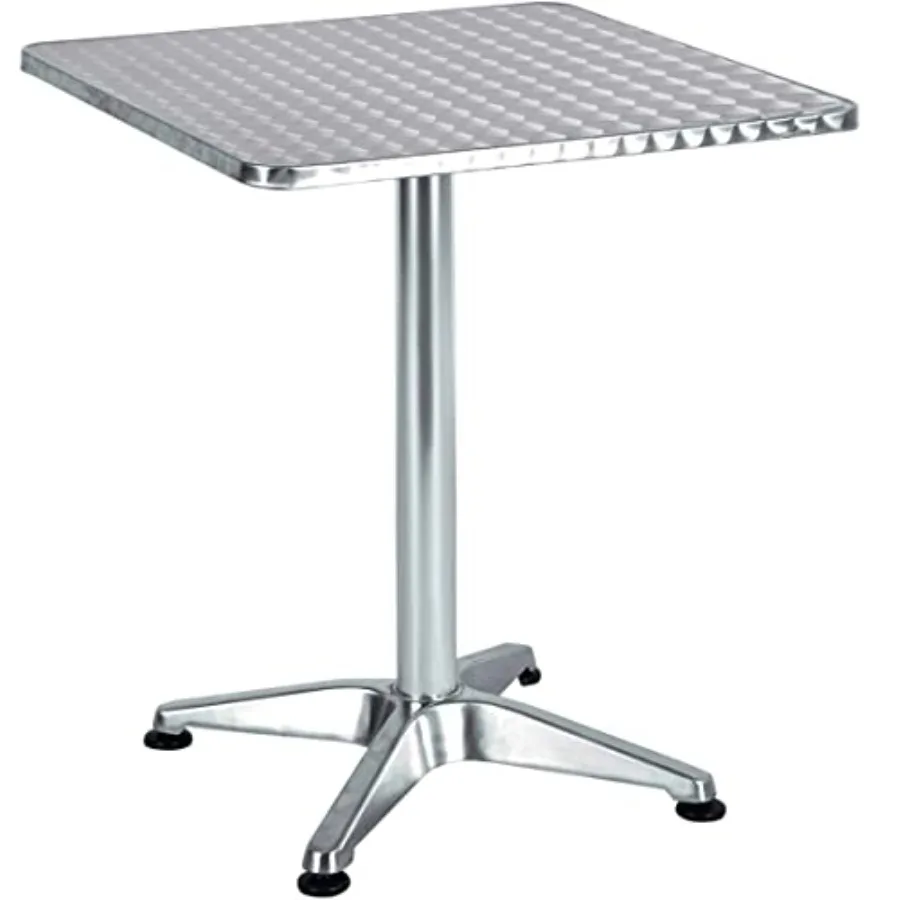 

23.75" Square Stainless Steel Aluminum Restaurant Table Commercial Indoor Outdoor Dining Table with Base for Bistro Cafe Patio