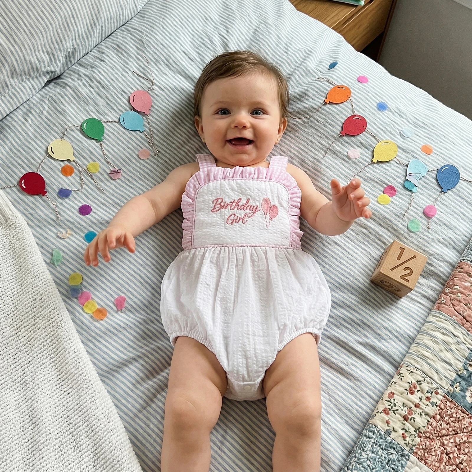 Baby Girls Boys Birthday Romper Sleeveless Letter Balloon Embroidery Overalls Playsuit Summder Baby Bodysuits Sunsuits