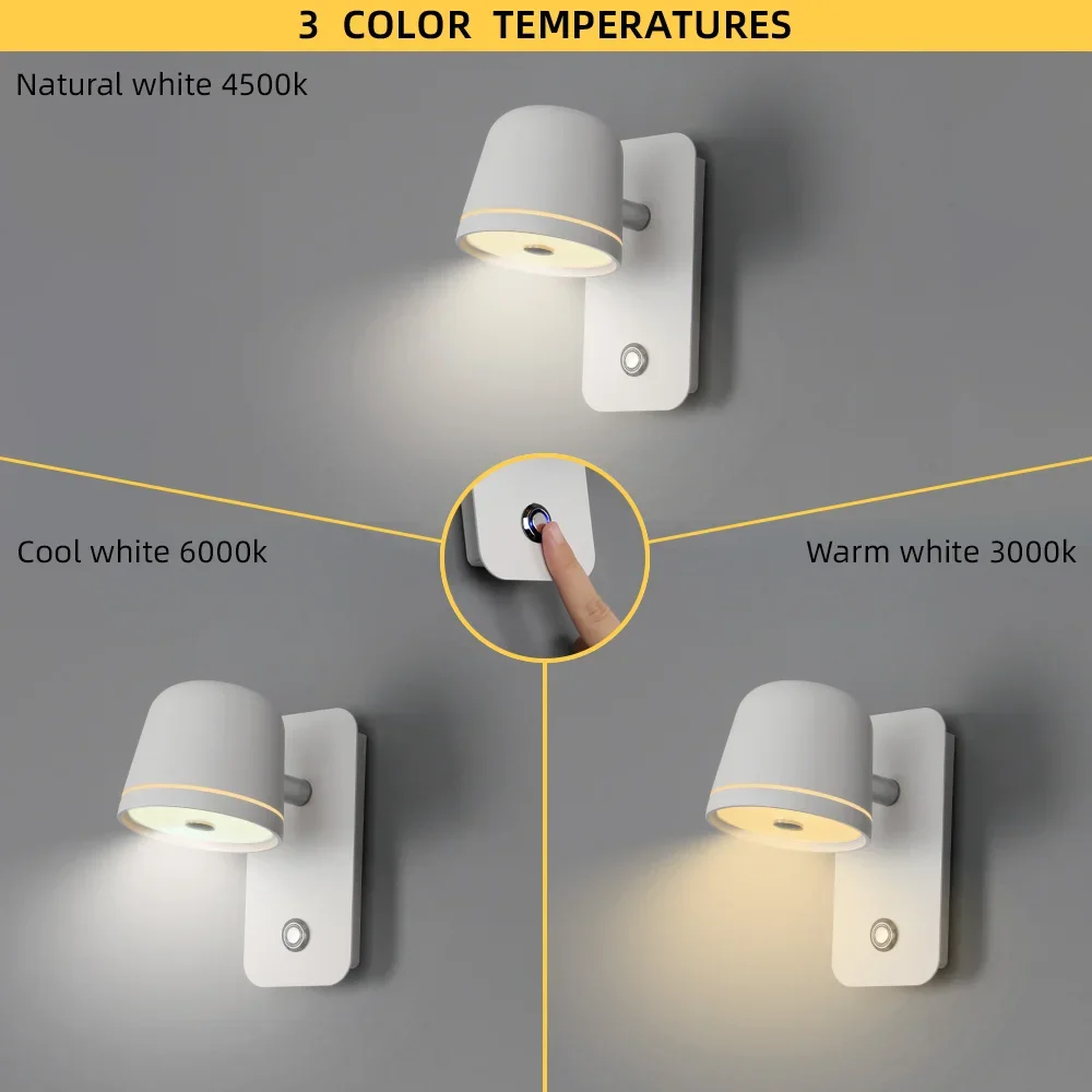 Imagem -04 - Aisilan-led Dimmable Lâmpada de Parede com Ligar e Desligar o Interruptor Ajustar o Brilho 3-cct Rotação Candeeiro para Cabeceira Sala